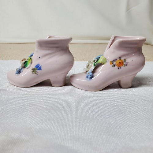 Miniature Porcelain Boots Shoes Figurine Delicate Victorian Floral Rose Flower  - Picture 3 of 13