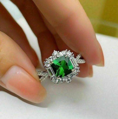 Fede Nuziale 2,9 CT Art Decò Vintage Taglio Asscher Diamante Creato in Laboratorio Argento 925 - Foto 3 di 5