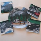 Fabric Backed Glass Plate with Airstream design and 4 cloth coasters