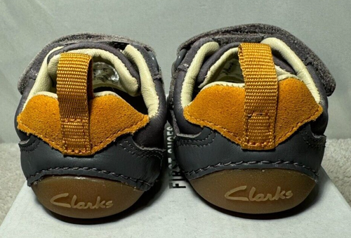 Clarks Boys Leather First Shoes UK 2.5 F / 18 Tiny Fawn Grey Walking Riptape - Picture 11 of 14