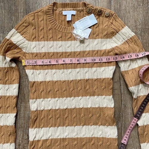 Charter Club Womens Petite Metallic Striped Sweater Tan PP - Picture 4 of 7
