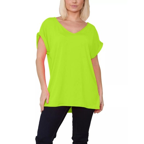 Womens Oversized Baggy Turn Up T-shirt Ladies Loose V Neck Top UK 8-26 - Picture 6 of 17