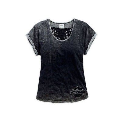 Harley-Davidson Women/'s Fashion Appliqué Black Lacey Shirt 96071-16VW NEW