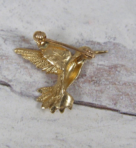 Broche prendedor ojo rubí colibrí pájaro fundido oro amarillo 14K - Imagen 3 de 5
