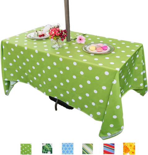 Outdoor Rectangle Tablecloth with Umbrella Hole Zipper for Spring Summer Patio P