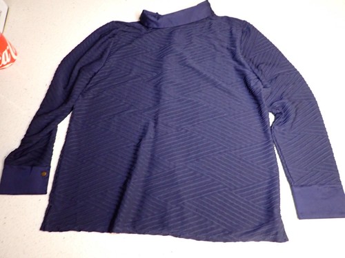 CHICO'S Size 12 (2) US Navy Blue Button Front Long Sleeves Textured Knit top - Picture 2 of 9