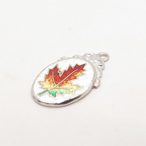 925 Sterling Silver Vintage BM Co. Enamel Maple Leaf Pendant - Picture 5 of 8