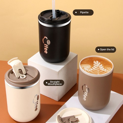 Stainless Steel Vacuum Insulated Coffee Mug Travel Thermal Cup with Lid Straw - Imagen 4 de 24