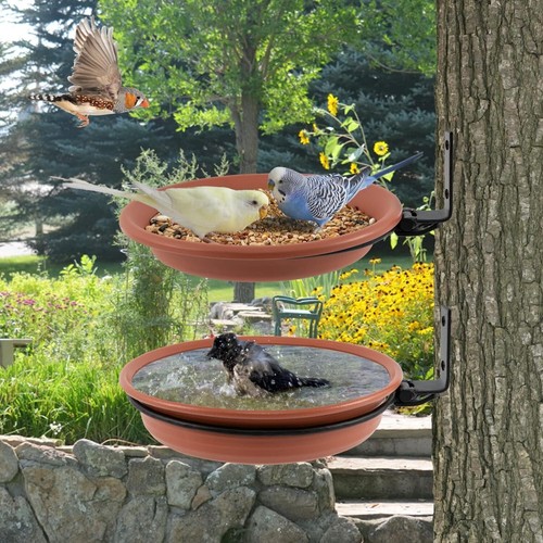 Bird Feeder & Bath Set - Installed on Wooden Fence Wall Tree Deck Stakes - Picture 8 of 9