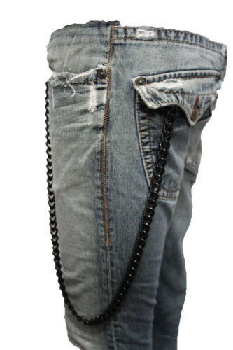 Men Black Metal Wallet Chain Biker Rocker Biker Punk Extra Long 33" Work School  - Picture 2 of 12