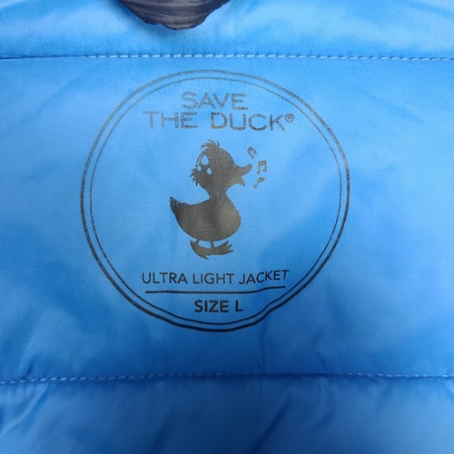 Save the Duck Ultra Light Jacket Men L Blue Plumtech Down Water Resistant W/ Bag - Picture 4 of 11
