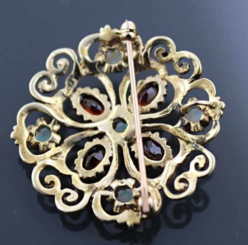 Vintage Opals & Garnet Pendant Necklace, brooch 14k Gold - Picture 2 of 7
