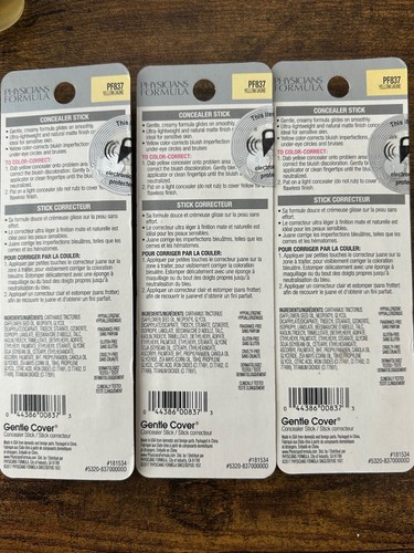 Physicians Formula Gentle Cover Concealer Stick, Yellow PF837 - 3 Pack - Picture 2 of 3