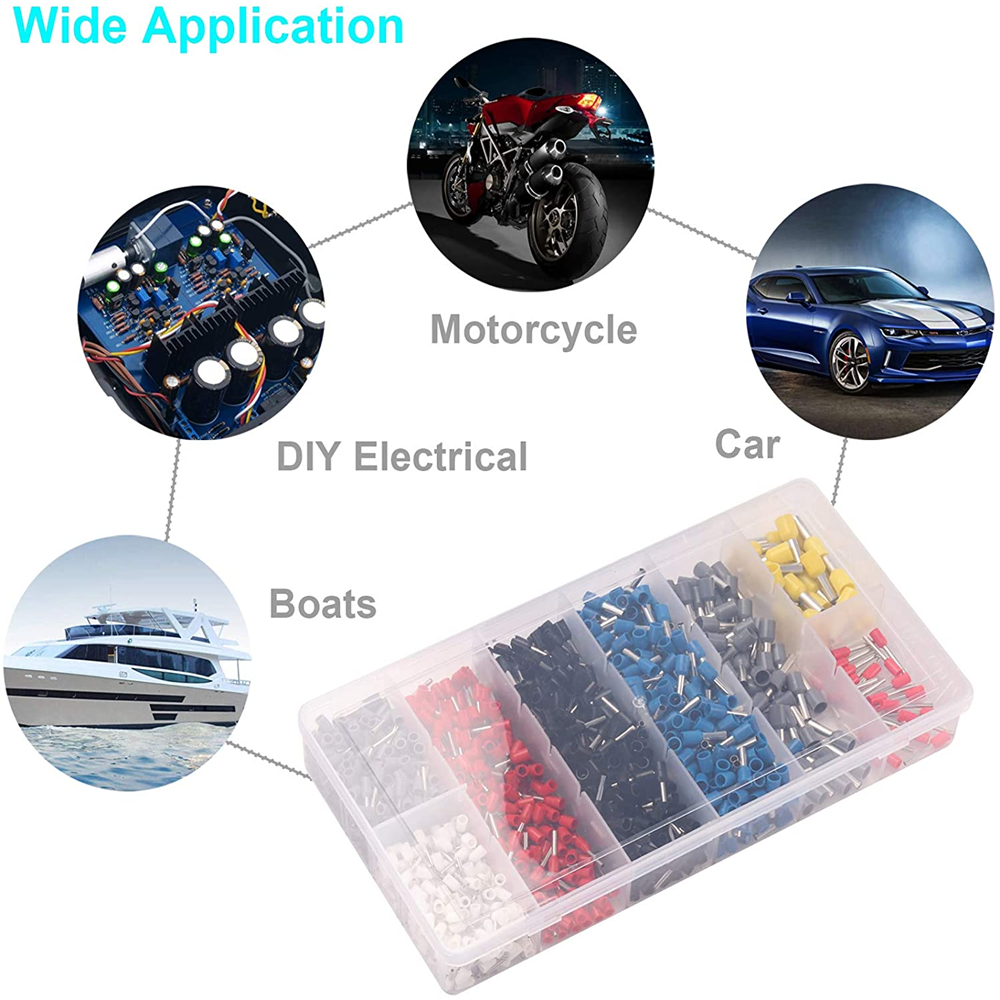 1200Pcs Cable Cord Pin End Bootlace Ferrule Terminals Wire Crimp Connectors Set