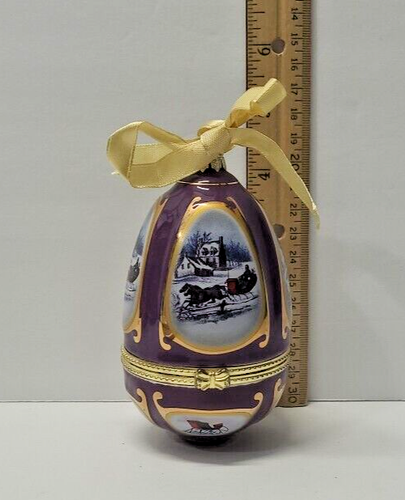 VTG Purple Mr Christmas Classic Design Egg Shaped Musical Porcelain Ornament Box - Picture 5 of 8