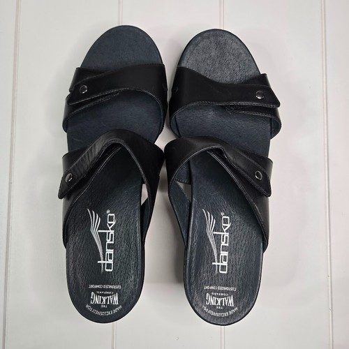 Dansko Jodi Double Strap Leather Open Toe Wedge Heel Sandal Size 41 Black EUC - Picture 7 of 11