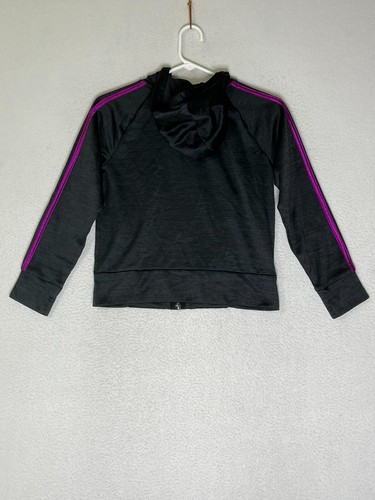 Adidas Black Activewear Track Hooded Jacket Full Zip Up Logo Kids Size Large 14 - Picture 2 of 6