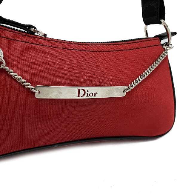 Christian Dior Semi-Shoulder Bag Red Black Silver 01-MA-1003 Christian Dior Semi-Shoulder Bag Red Black Silver 01-MA-1003