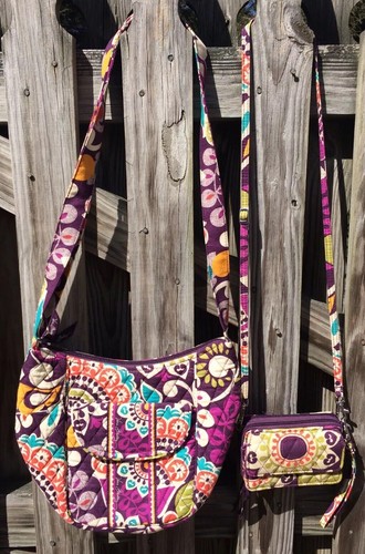 Vera Bradley Crossbody Purse & ZIP ID Wallet Wristlet Purple Floral - Picture 3 of 10