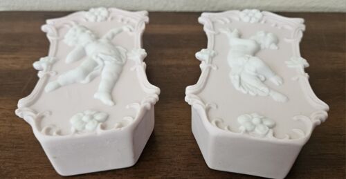Vintage Jasperware Cherub Engel Wand Tasche Vasen in Rosa & Weiß. Markiert Japan - Bild 8 von 13