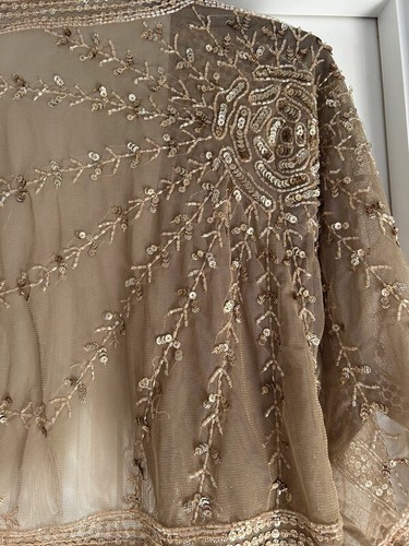 TOPSHOP GOLD SHRUG SEQUINS BEADS BOLERO CAPE KIMONO JACKET 20’s FLAPPER VTG UK10 - Picture 14 of 18