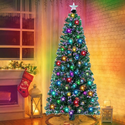 6FT Prelit Christmas Tree, 235 LED Fiber Optic, 270 Branches, Star Topper🐦‍🔥