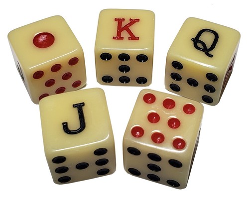 Genuine Leather Compact Dice Cups Black Red + (10) Spanish Poker Dice Bone Tone - Picture 2 of 9