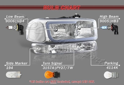 For 1999-2006 GMC Sierra 1500 2500 G2 DRL LED Chrome Clear Headlights+Bumper 4PC - Picture 6 of 7