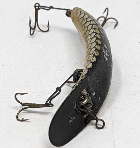 HTF Vintage Helin Flatfish T4 LAS Gold Scale Wood Crankbait Fishing Lure OC23 - Picture 6 of 9