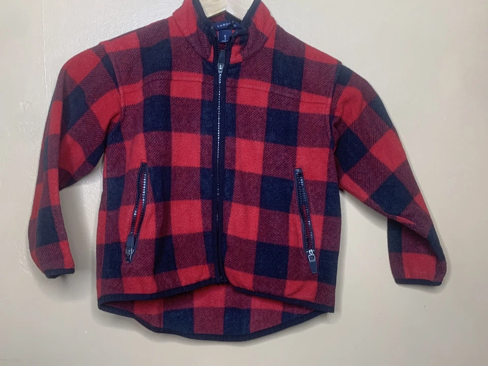 Suéter Sherpa a Cuadros Rojo Negro Cremallera Completa Cuello Alto Lands End Niño Pequeño Talla 4 Foto 4 de 4