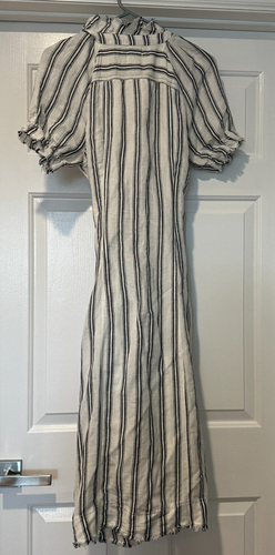 Vestido Anthropologie Pilcro Cuello Volantes Buttondown Blanco Midi Mezcla de Lino 4 - Imagen 9 de 13