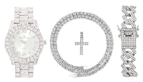 Mens Tennis Cross Necklace w/Quartz Wristwatch ZZ Bracelet Set - ST10327 3Pc Set - Picture 66 of 141