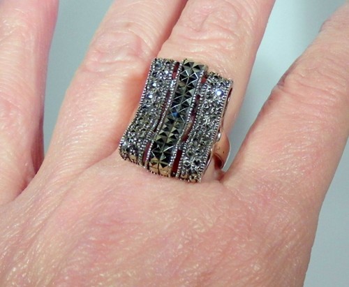 925 Silver Ring with Marcasite Stones Ethnic Vintage - Picture 4 of 6
