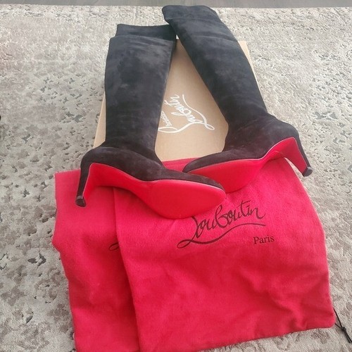 Christian Louboutin Alta Top 70 Suede Stretch Black Over the Knee Boots 35.5 - Picture 5 of 9
