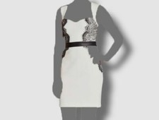 $100 Guess Women's White Black Sleeveless Isis Lace Sheath Dress Size 10