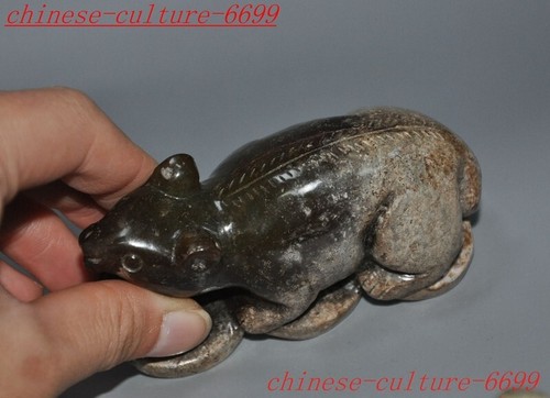3.6" Chinese natural hetian jade hand-carved wealth coin 12 zodiac mouse statue - Picture 6 of 7