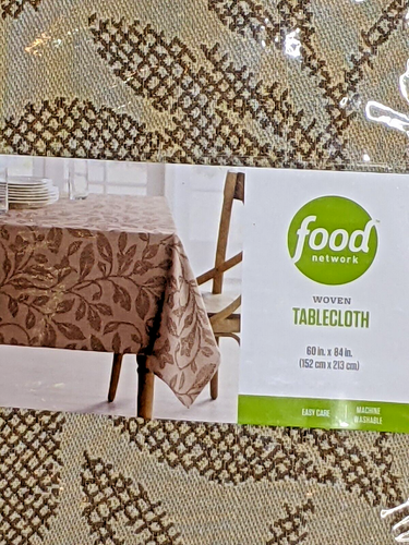 NUEVO Mantel Tejido Food Network 60x84" Hoja Otoño Taupe Bronceado Fácil Cuidado Nuevo en Paquete - Imagen 4 de 5