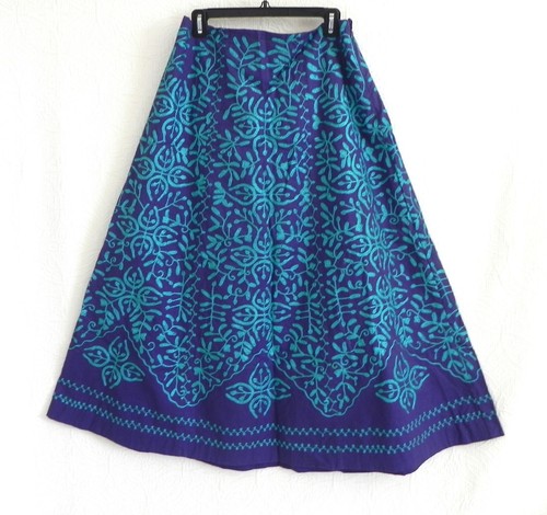 Soft Surroundings Maxi Skirt Embroidery Trim Elastic Waist Size Zip Fit-Flared L