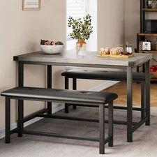 3-Piece Dining Table Set for 4, Industrial Kitchen Table w/2 Upholstered Chairs