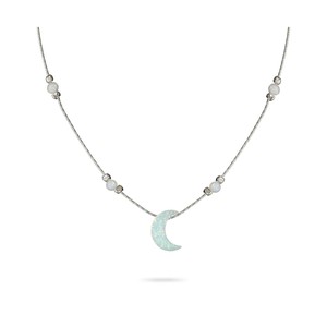 Sterling Silver 925 White Opal Crescent Moon Pendant Necklace 11mm Sterling Silver 925 White Opal Crescent Moon Pendant Necklace 11mm