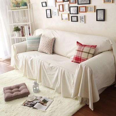 Vintage Beige White Cotton Love Seats Couch Cover Throw Sofa Love Seats Couch Cover Throw Sofa