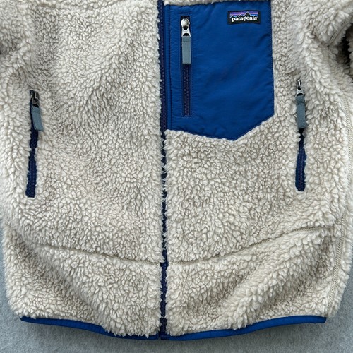 Patagonia Kids Retro-X Jacket Size L (12) Beige Blue Full Zip Chest Pocket - Picture 3 of 14