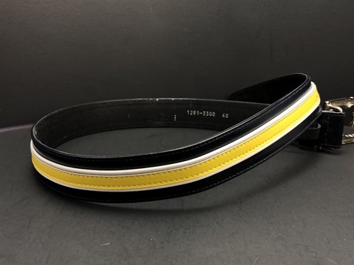 Vtg 1990s ESCADA Silver Tone EE Logo Buckle Blue Yellow Leather Italy 29”-32” - Picture 6 of 9
