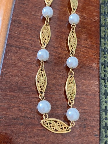 Necklace imitation pearl and gold colour metal 42cm
