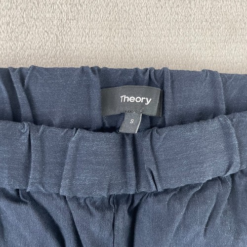 Pantalone Theory Thorene donna piccolo blu navy misto lino elastico in vita affusolato - Foto 2 di 12