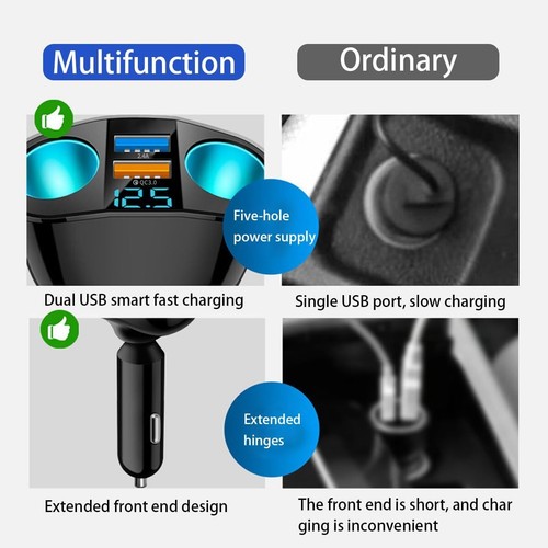 Outlet 12V Dual USB Car Cigarette Lighter Socket Splitter Power Adapter Charger - Picture 5 of 15
