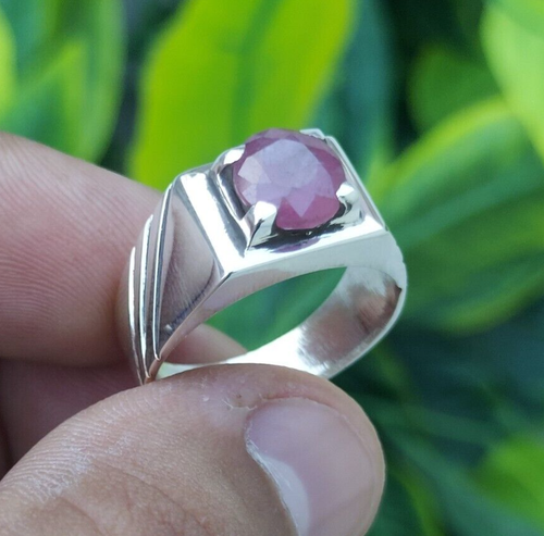 Xmas Ring Ruby Ring Men & Women Design Ring Natural Ruby Stone Silver Ring - Picture 3 of 6