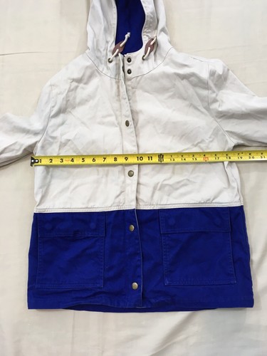 J Crew Womens XS White Blue Canvas Cotton Unlined Zip Front Hoodie Jacket - Foto 6 di 11