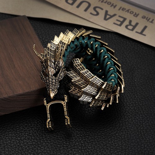 Punk Brass Dragon Braided Paracord Camping Bracelet Men Hiking Outdoor Bracelets - Picture 4 of 28