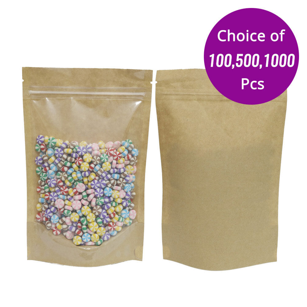 4x6in Glossy Clear Front Kraft Paper Back Mylar Stand Up Zip lock Bag B01 Wybuchowe kupowanie w niskiej cenie